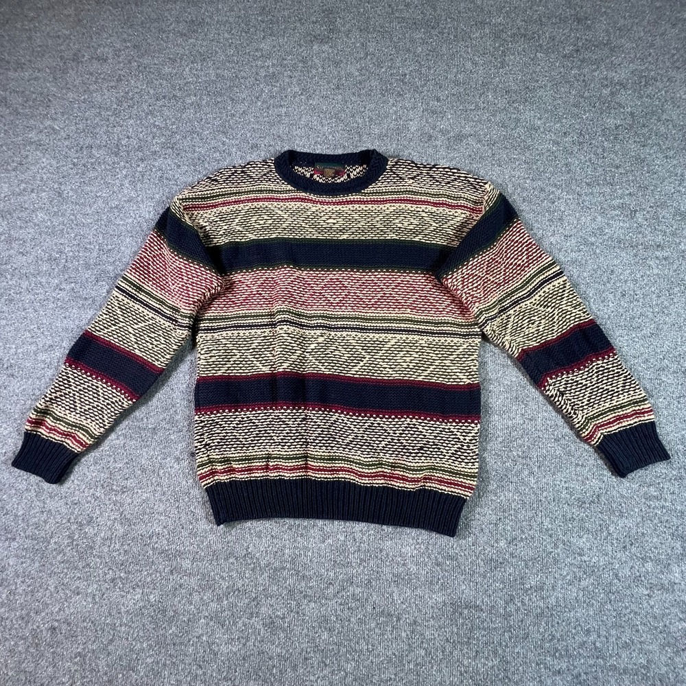 Vintage Saddlebred Sweater Mens Large Multicolor Striped Knit Grandpcore Grunge